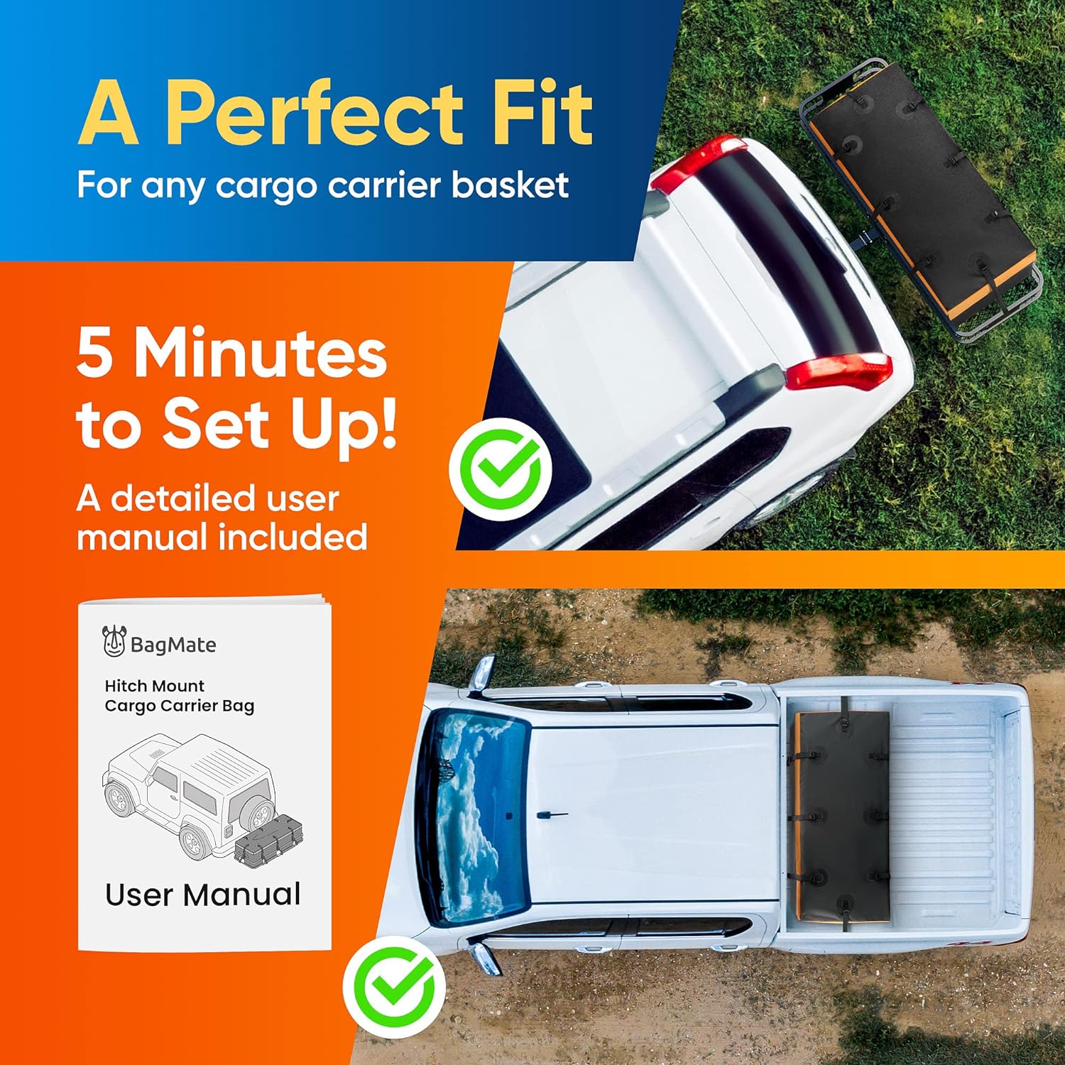 BagMate 565L Waterproof Hitch Cargo Carrier Bag - Durable PVC Tarpaulin Hitch Mount Cargo Carrier Cargo Box - Heavy-Duty Straps & Buckles