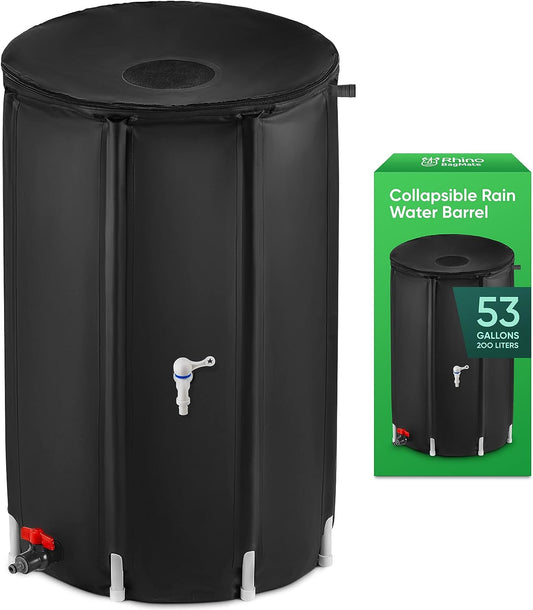 BaseMate Collapsible Rain Barrel | 200 Litre Extra-Stable Rainwater Collection System w/Mesh on Top, Drain Pipe, & Spigot | Rain Barrels to Collect Rainwater from Gutter | Heavy-Duty Rain Catcher